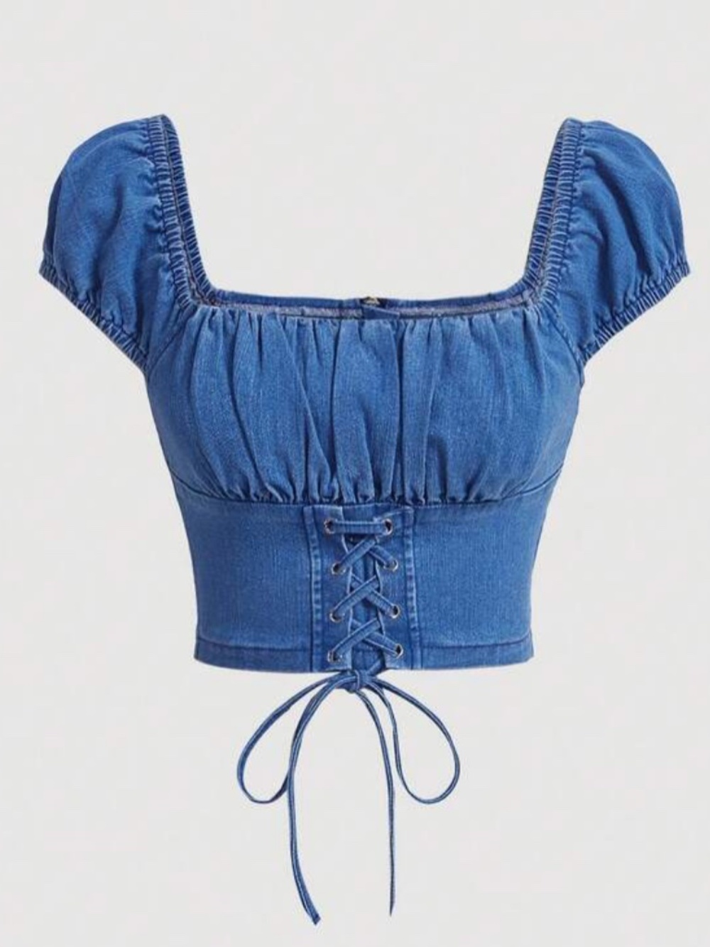 SHEIN MOD Lace Up Denim Crop Top, Size L